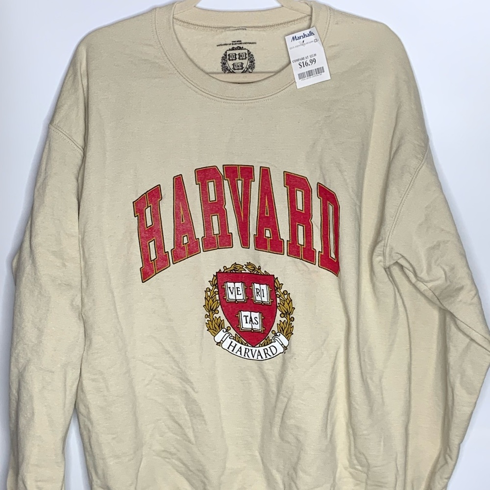 Beige Harvard Crew Neck Sweater